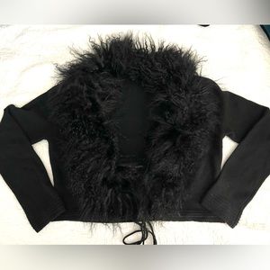 Caroline Bliss lambswool bolero-style sweater with removable lamb collar. Sz 12